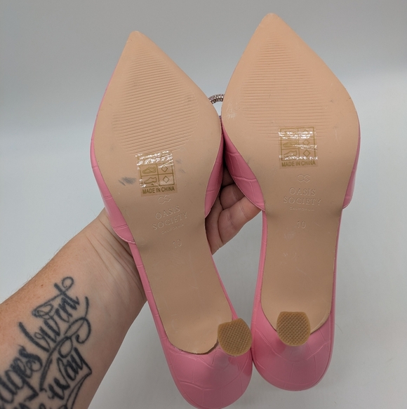 Oasis Society Pink Silver Rhinestone Embellished Slip On Stiletto Heel Shoe 10 - Picture 8 of 10